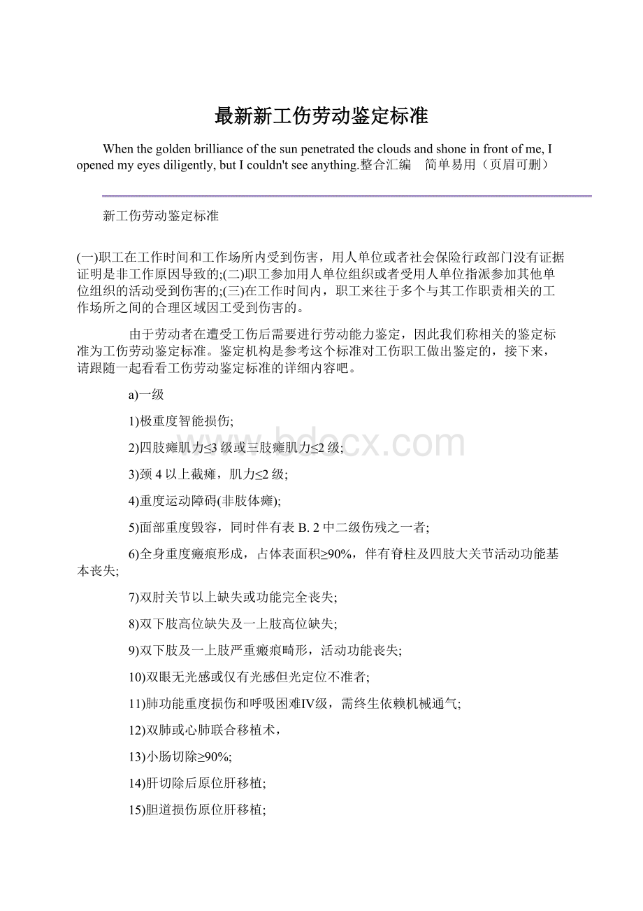 最新新工伤劳动鉴定标准文档格式.docx