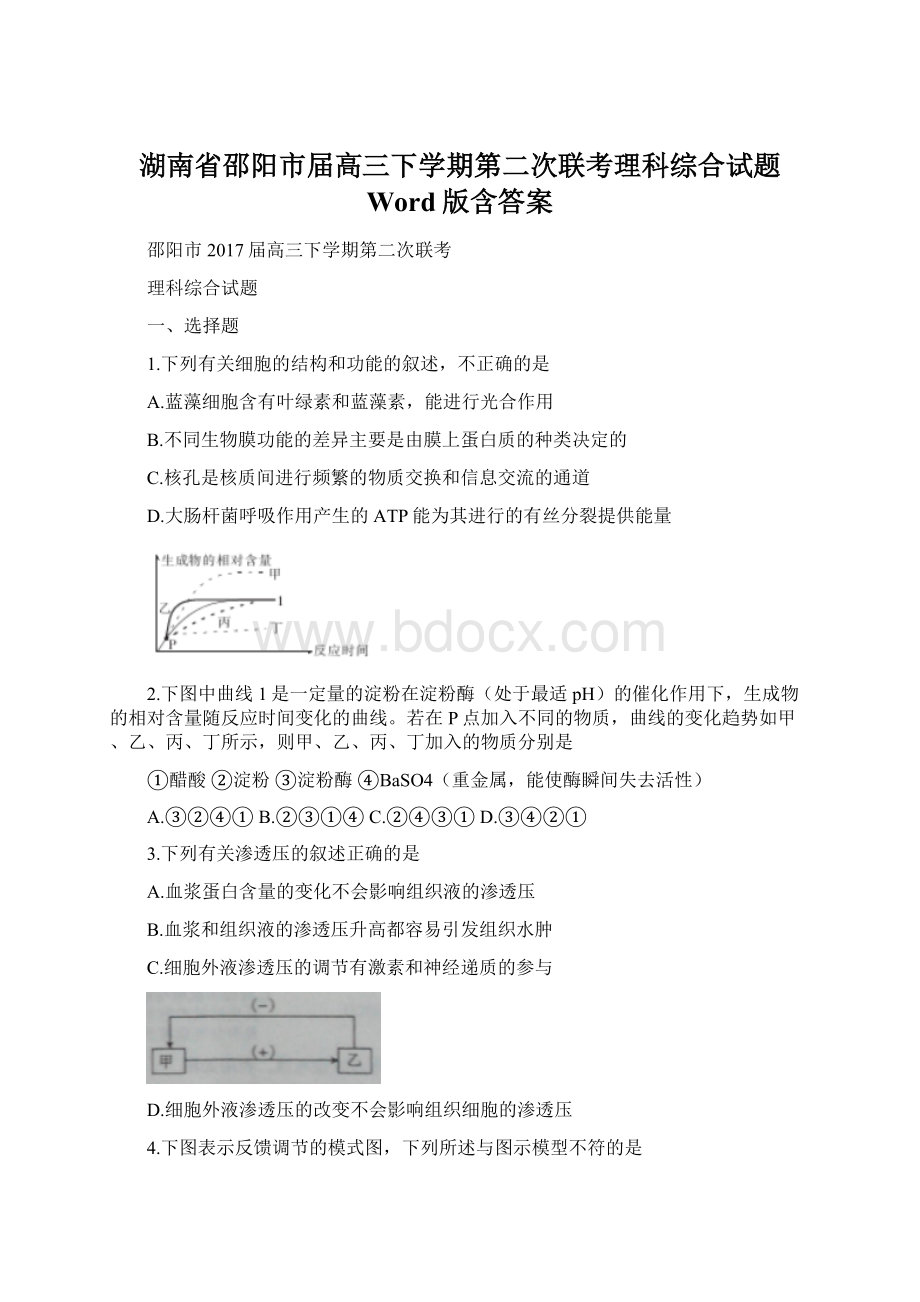 湖南省邵阳市届高三下学期第二次联考理科综合试题 Word版含答案.docx_第1页