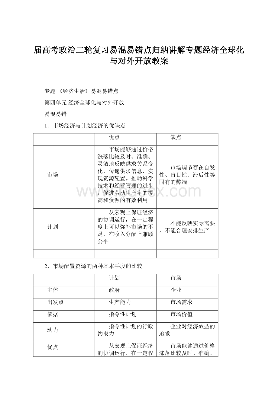 届高考政治二轮复习易混易错点归纳讲解专题经济全球化与对外开放教案.docx