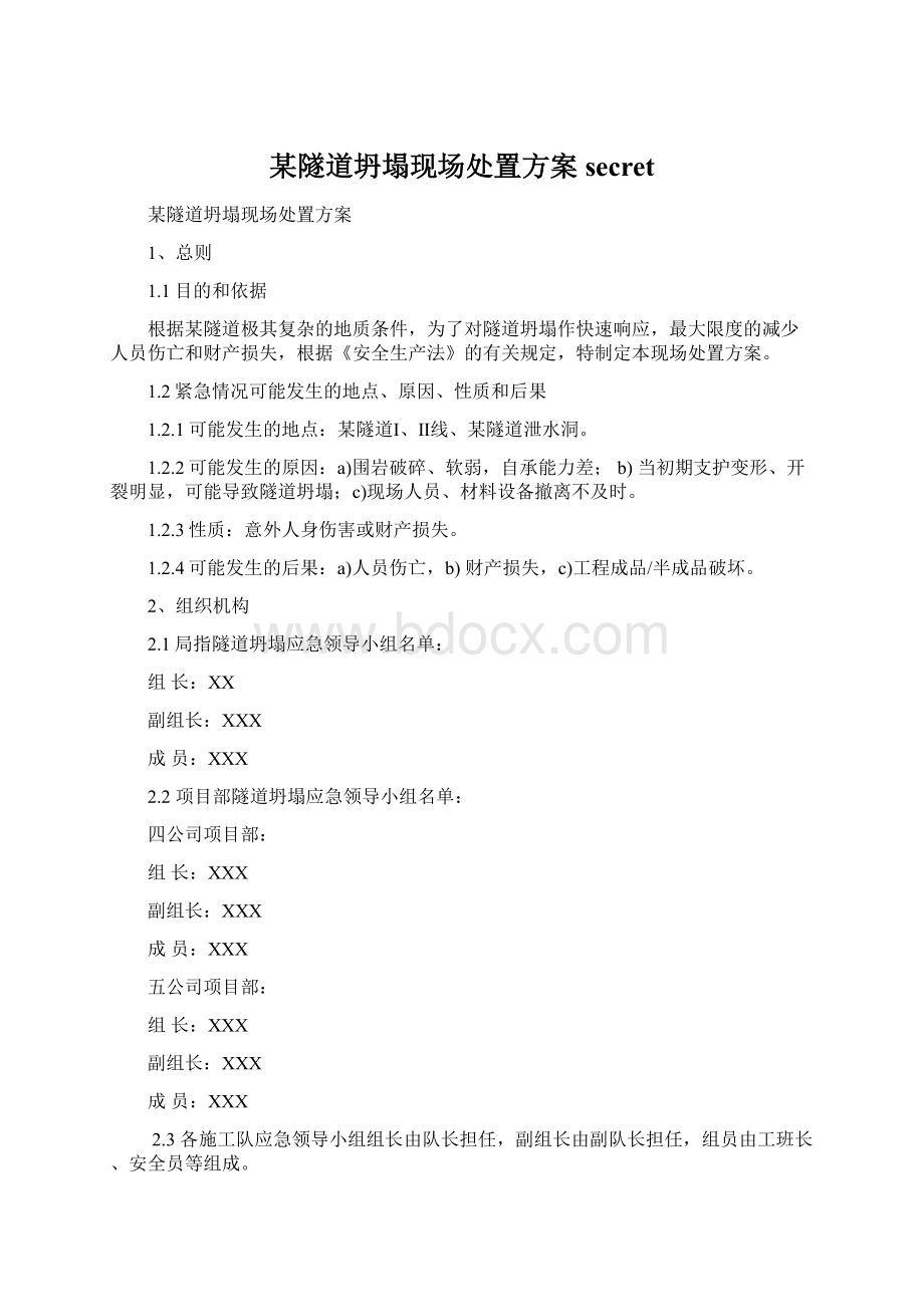 某隧道坍塌现场处置方案secret文档格式.docx_第1页