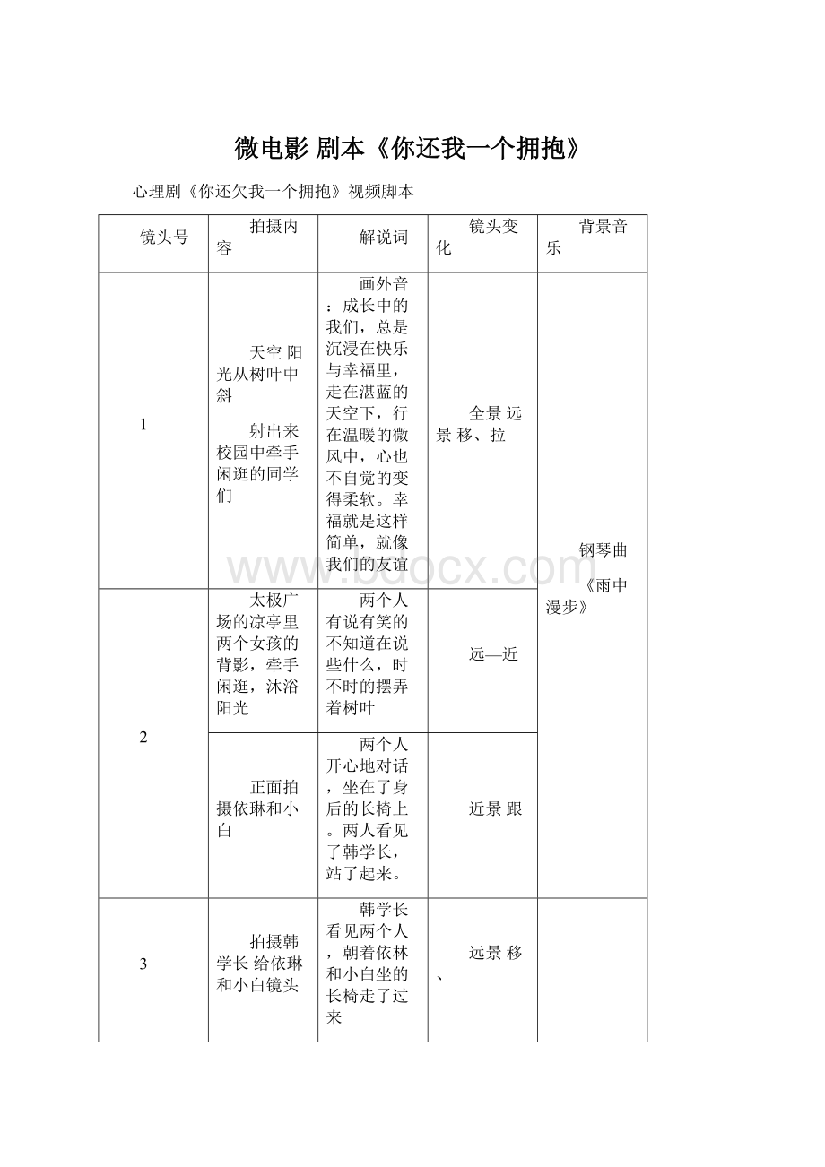 微电影 剧本《你还我一个拥抱》.docx_第1页