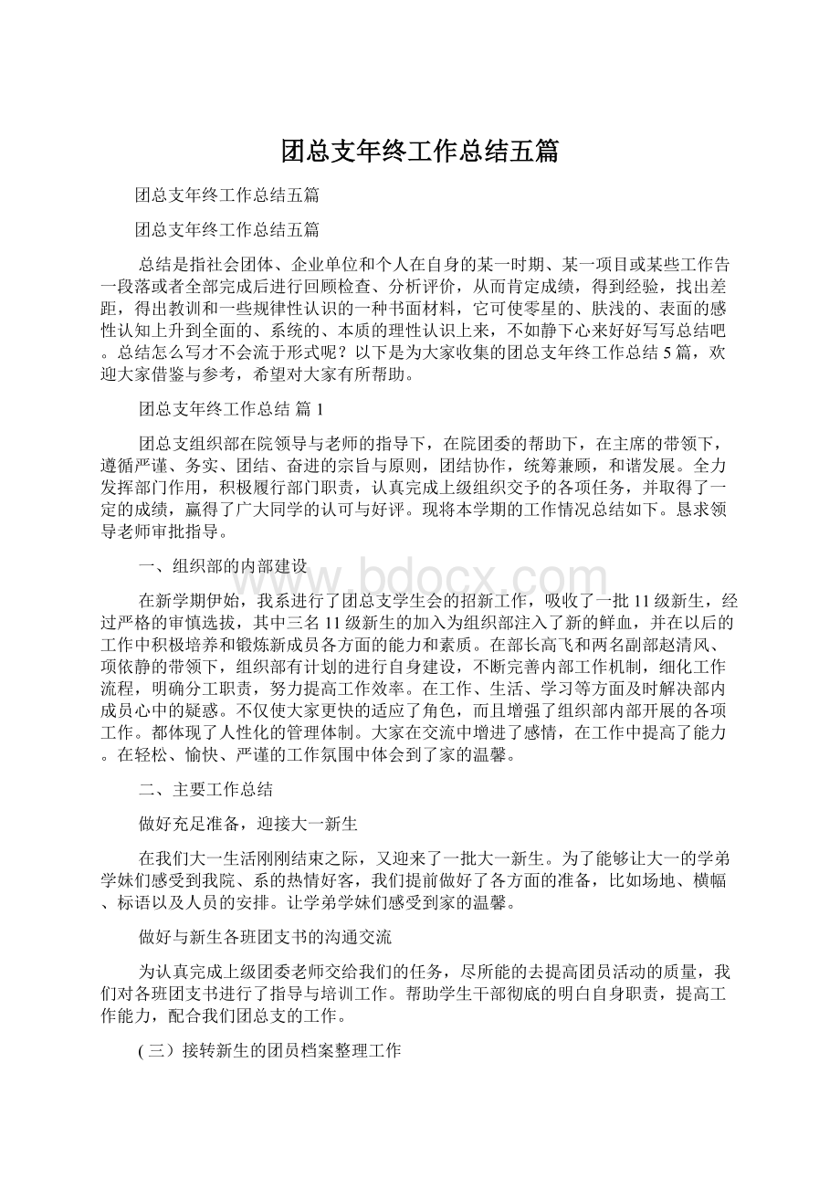 团总支年终工作总结五篇Word格式文档下载.docx_第1页