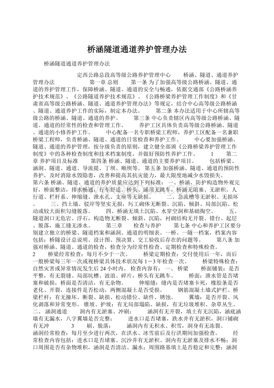 桥涵隧道通道养护管理办法Word文档格式.docx