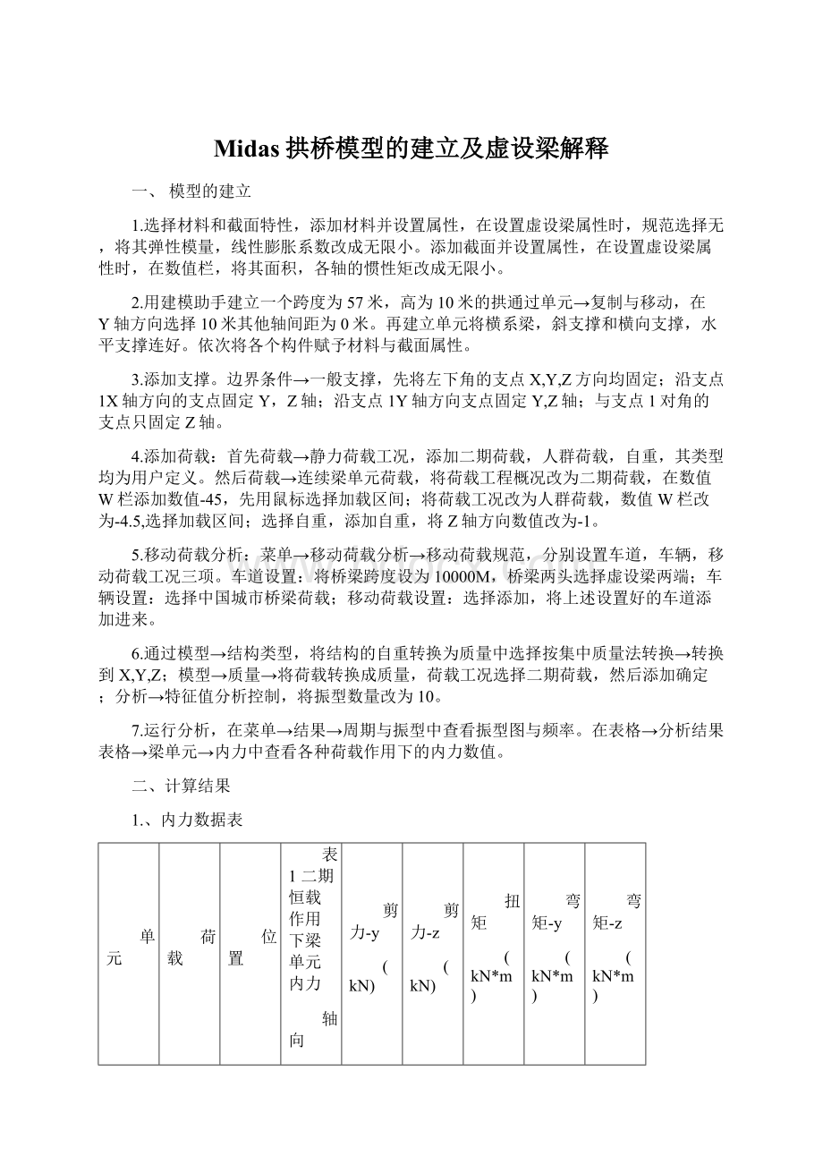 Midas拱桥模型的建立及虚设梁解释Word下载.docx