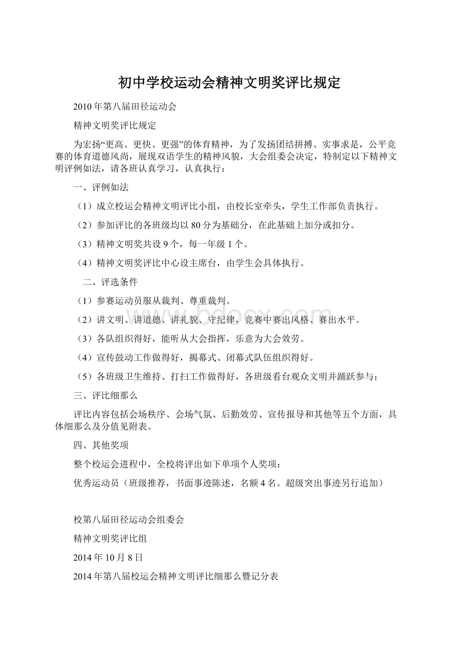 初中学校运动会精神文明奖评比规定.docx_第1页