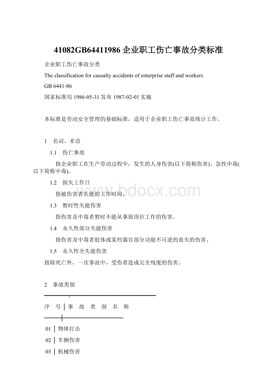 41082GB64411986企业职工伤亡事故分类标准Word格式.docx_第1页