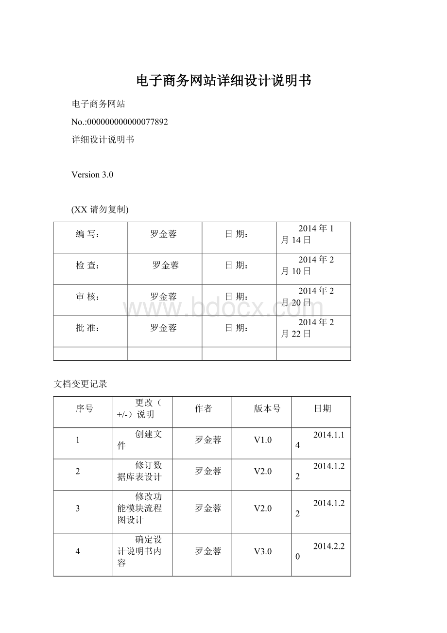 电子商务网站详细设计说明书.docx