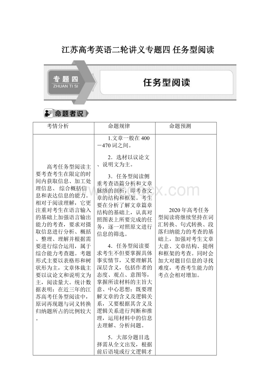 江苏高考英语二轮讲义专题四 任务型阅读.docx