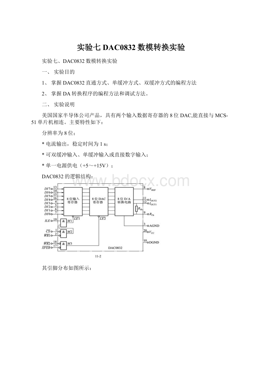 实验七DAC0832数模转换实验Word文档下载推荐.docx