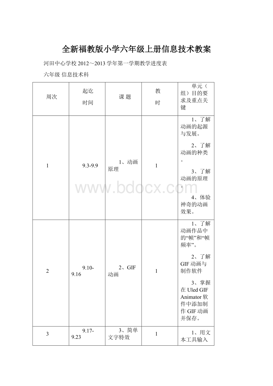 全新福教版小学六年级上册信息技术教案Word文档下载推荐.docx_第1页