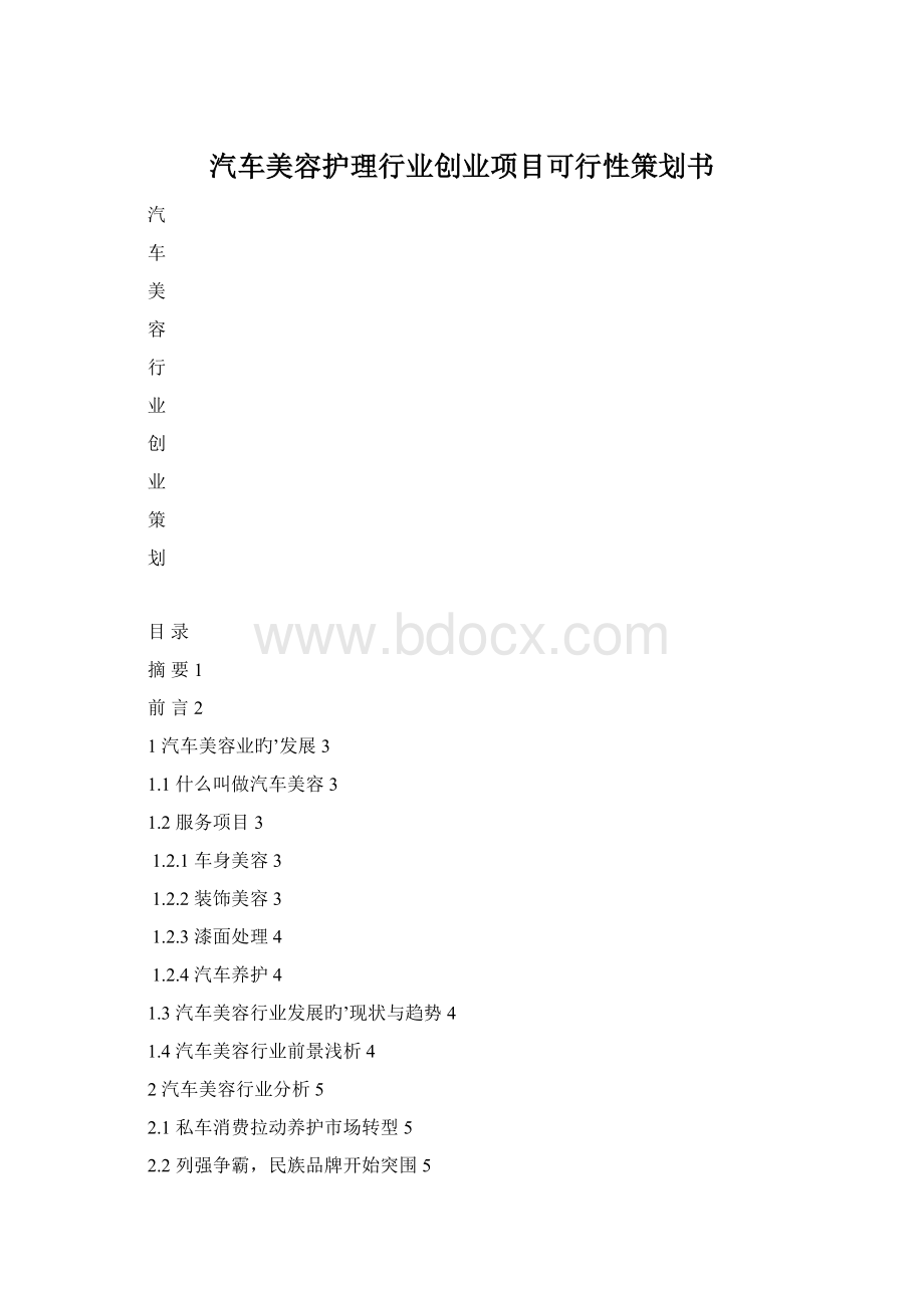 汽车美容护理行业创业项目可行性策划书Word文档格式.docx