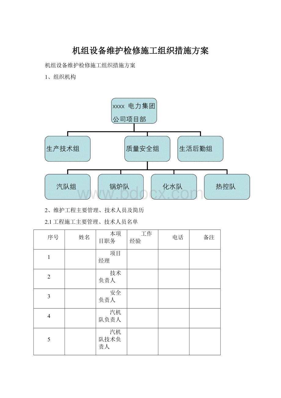 机组设备维护检修施工组织措施方案.docx_第1页