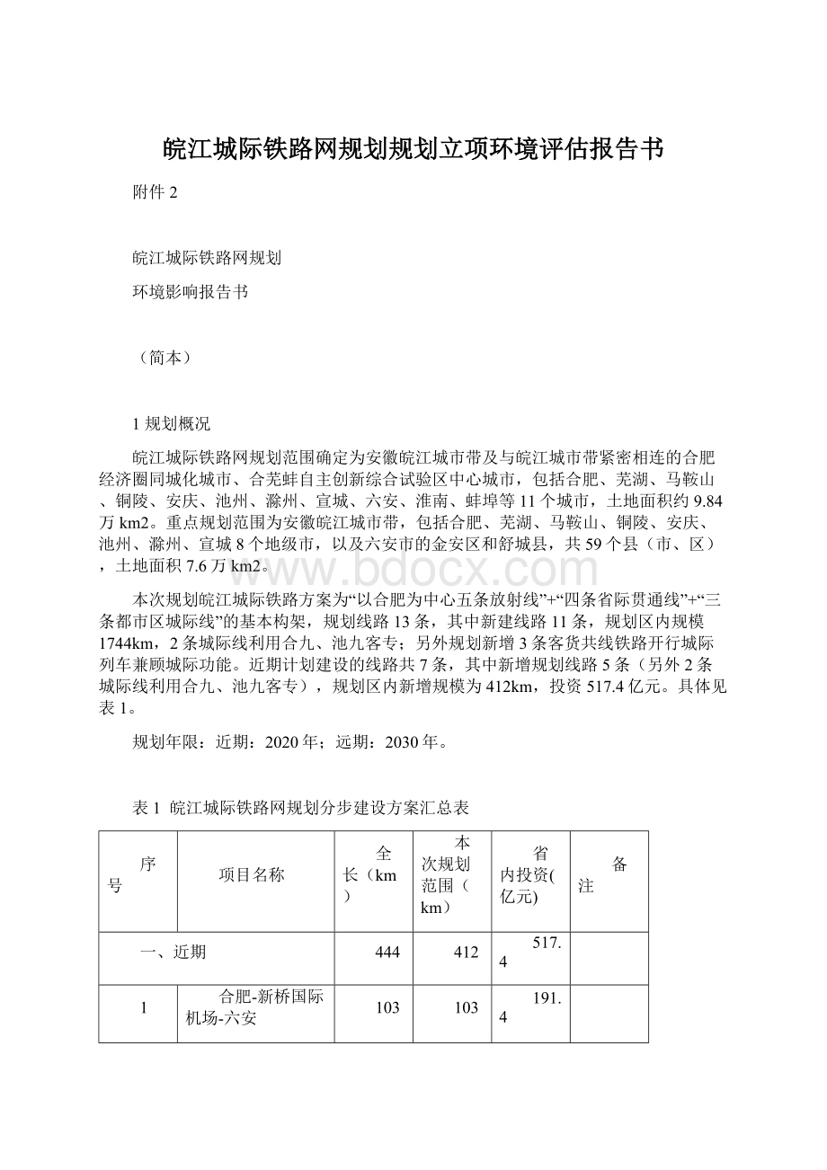 皖江城际铁路网规划规划立项环境评估报告书.docx