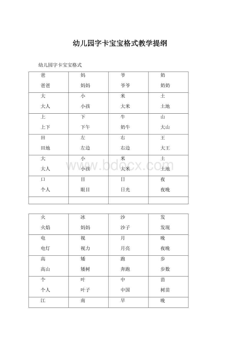 幼儿园字卡宝宝格式教学提纲Word文档下载推荐.docx