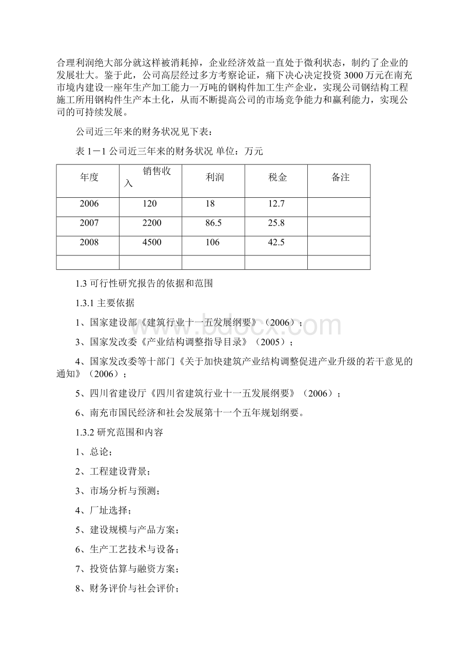 年产一万吨钢构件加工生产项目可研技术方案Word文档下载推荐.docx_第2页