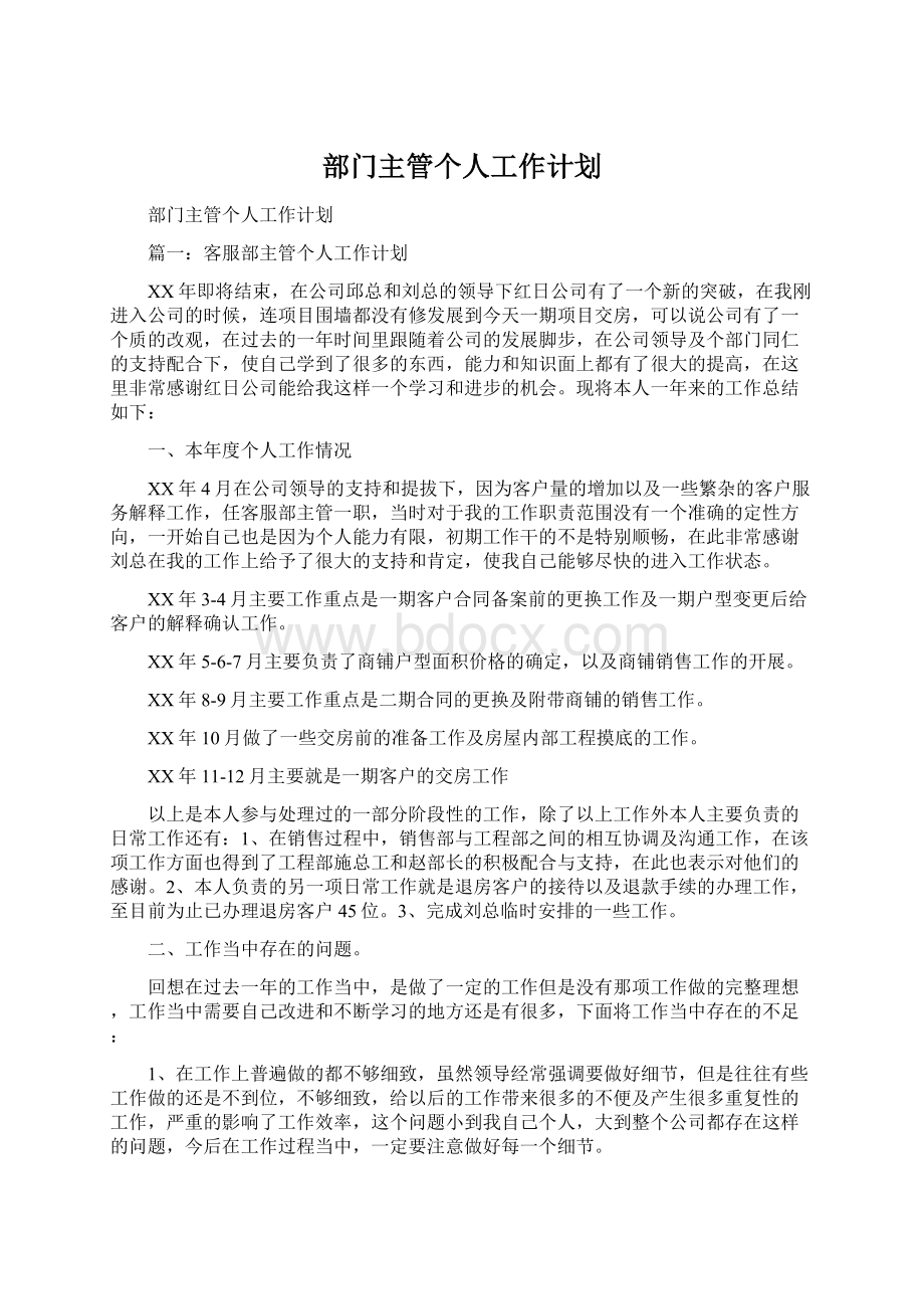 部门主管个人工作计划.docx