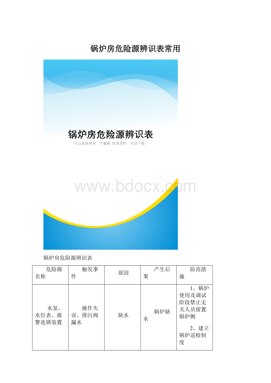 锅炉房危险源辨识表常用Word格式.docx