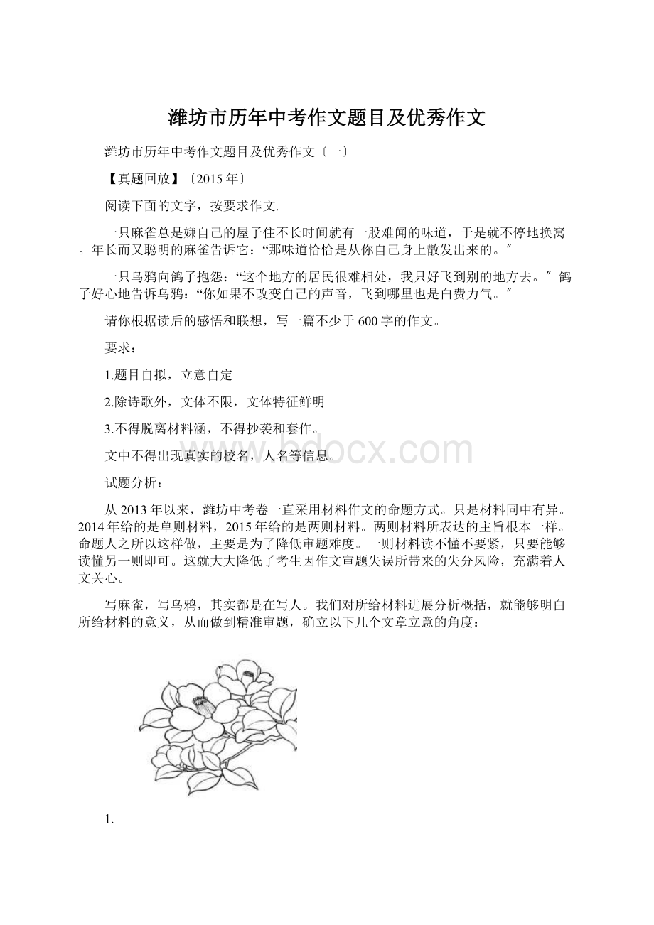 潍坊市历年中考作文题目及优秀作文.docx_第1页