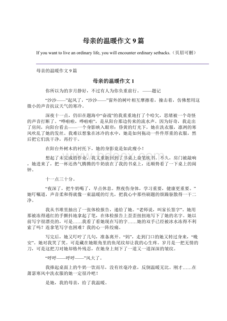 母亲的温暖作文9篇文档格式.docx