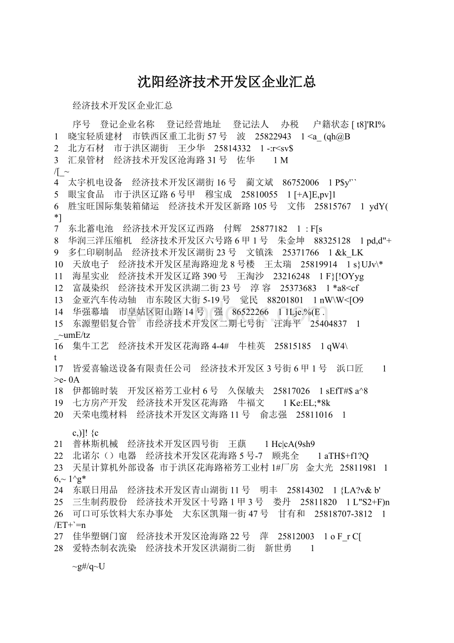 沈阳经济技术开发区企业汇总.docx