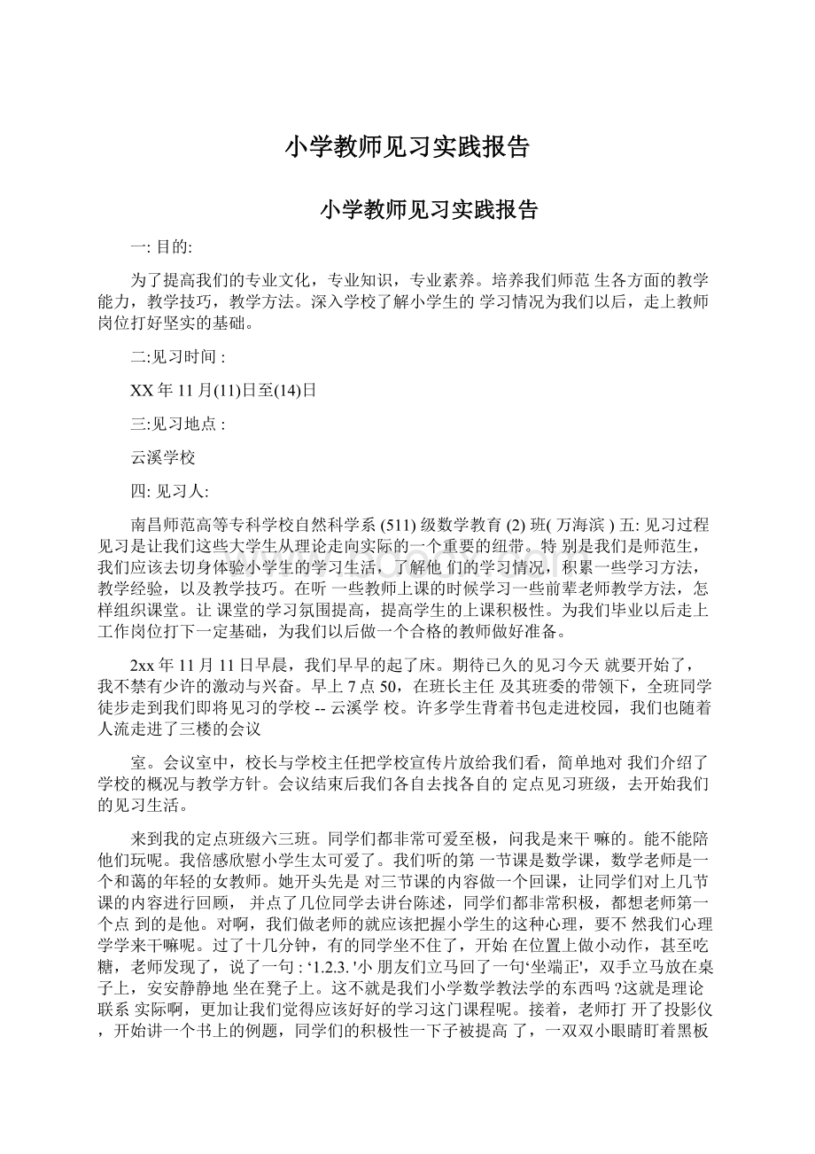 小学教师见习实践报告Word文档格式.docx