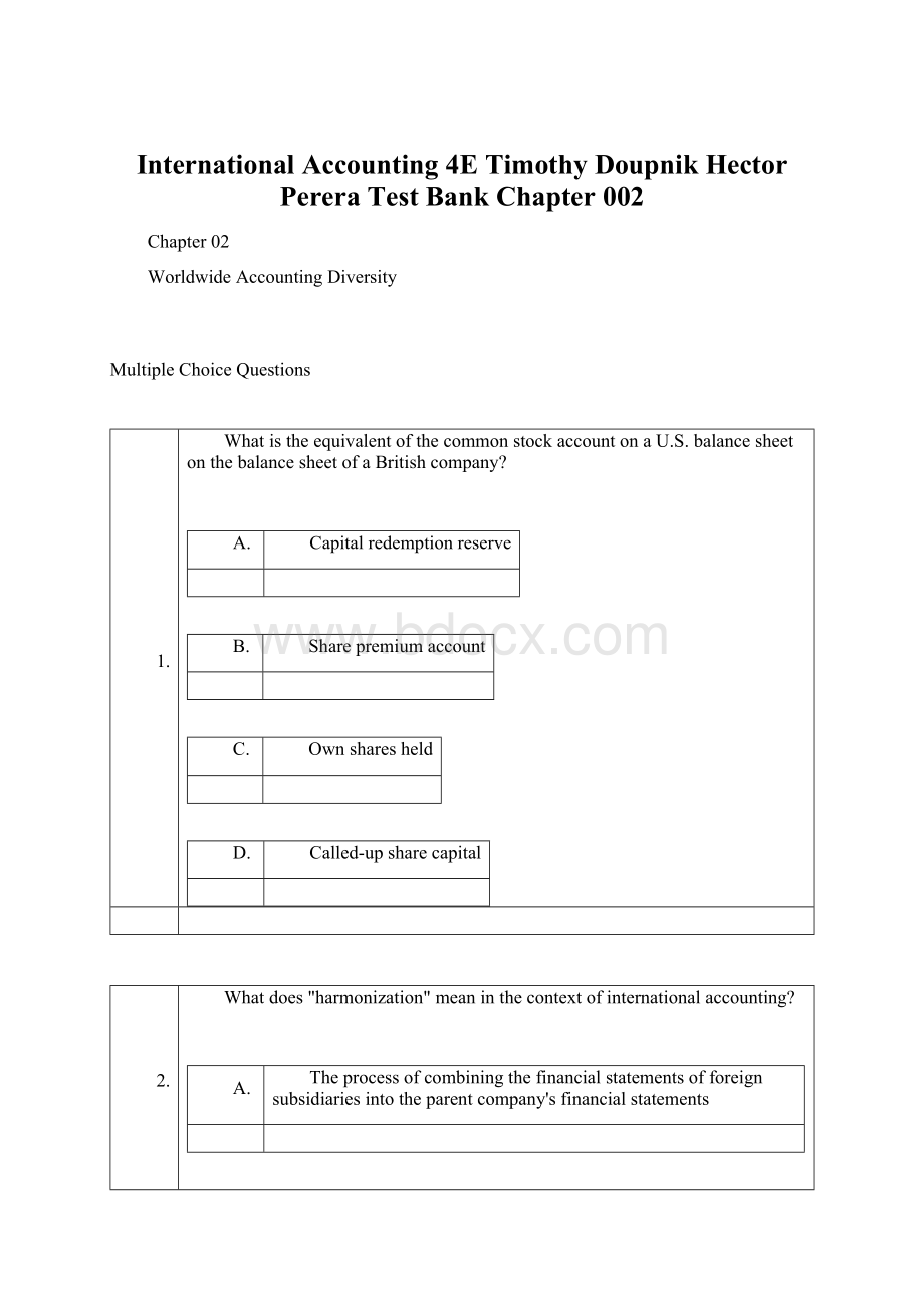 International Accounting 4E Timothy DoupnikHector Perera Test Bank Chapter 002Word格式.docx