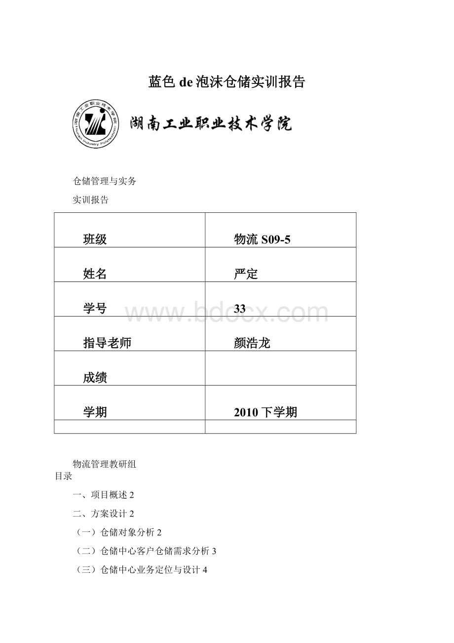 蓝色de泡沫仓储实训报告Word格式文档下载.docx