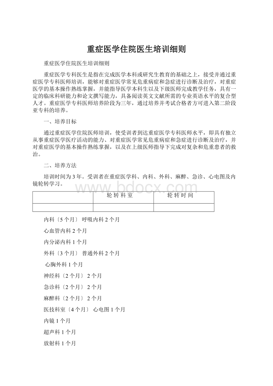 重症医学住院医生培训细则Word文件下载.docx