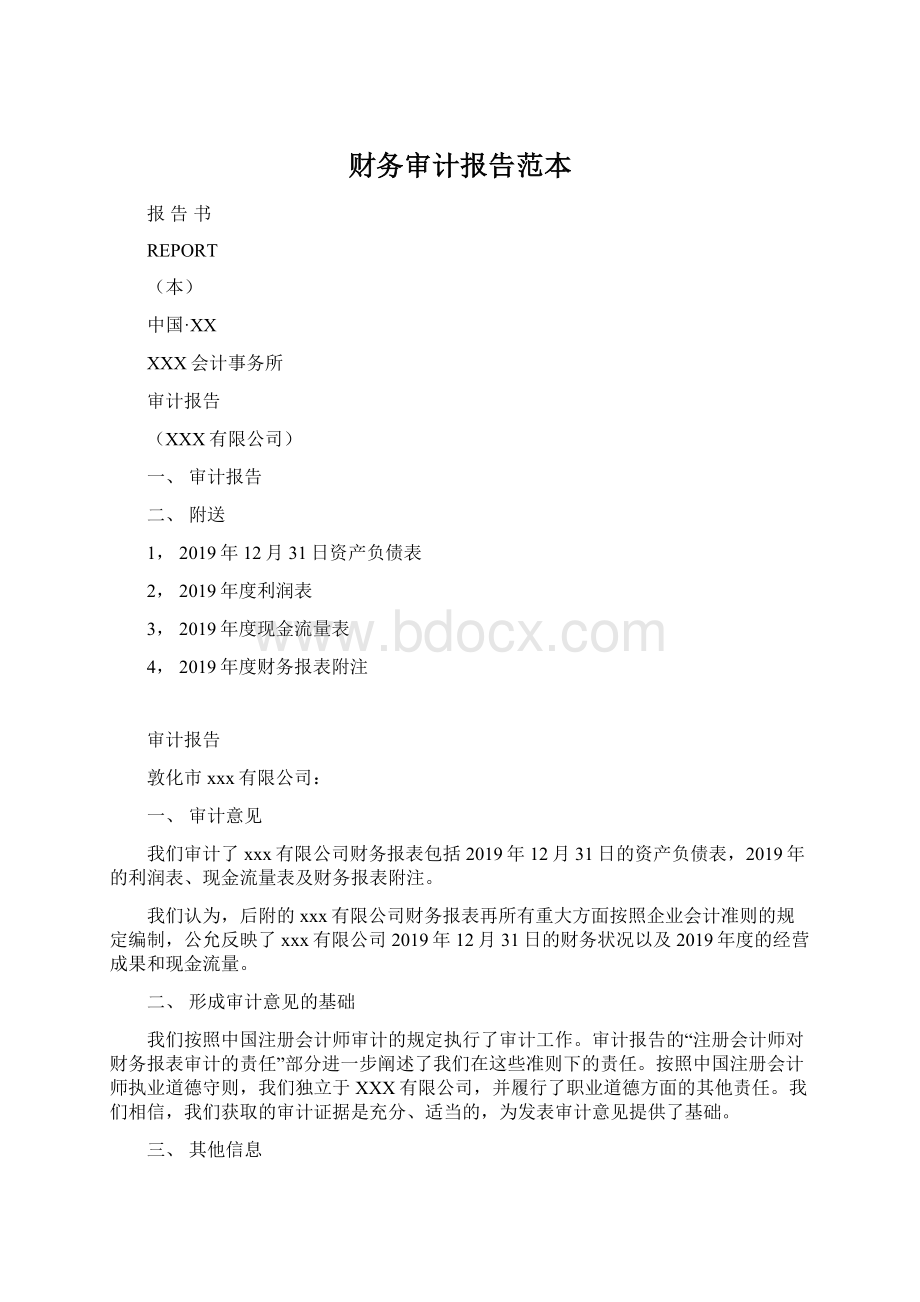 财务审计报告范本Word格式文档下载.docx