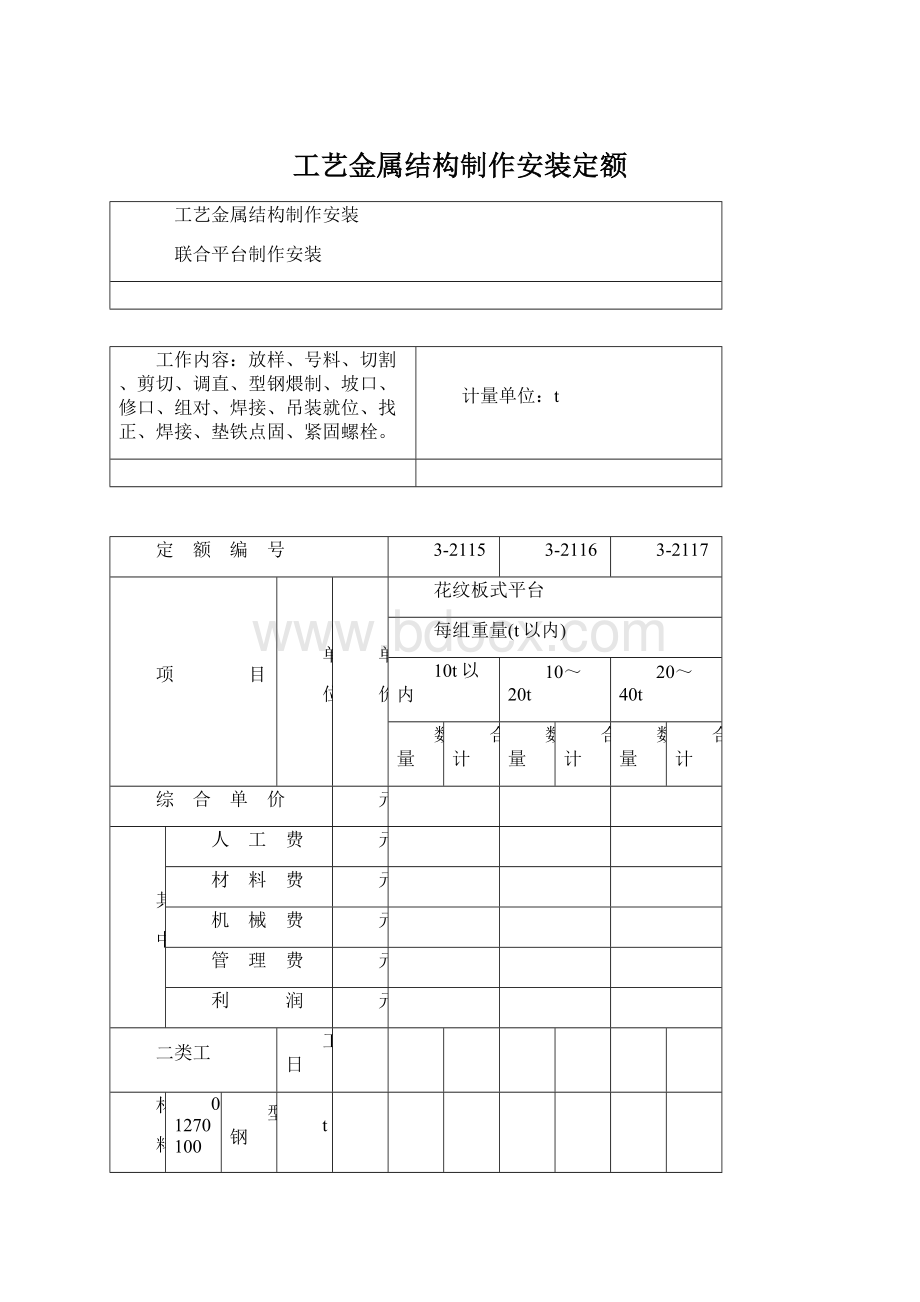 工艺金属结构制作安装定额文档格式.docx