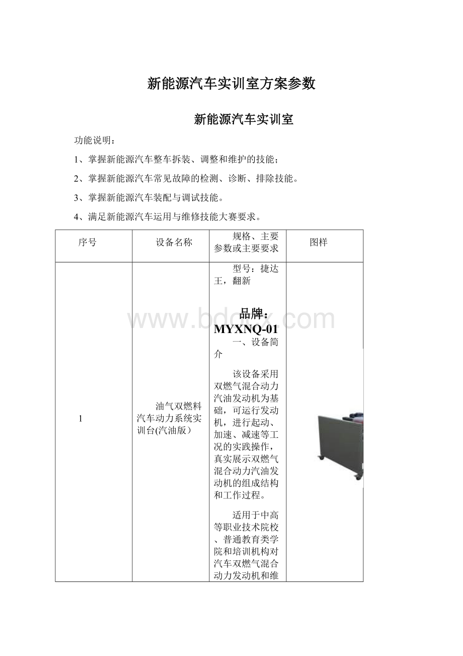 新能源汽车实训室方案参数Word格式.docx