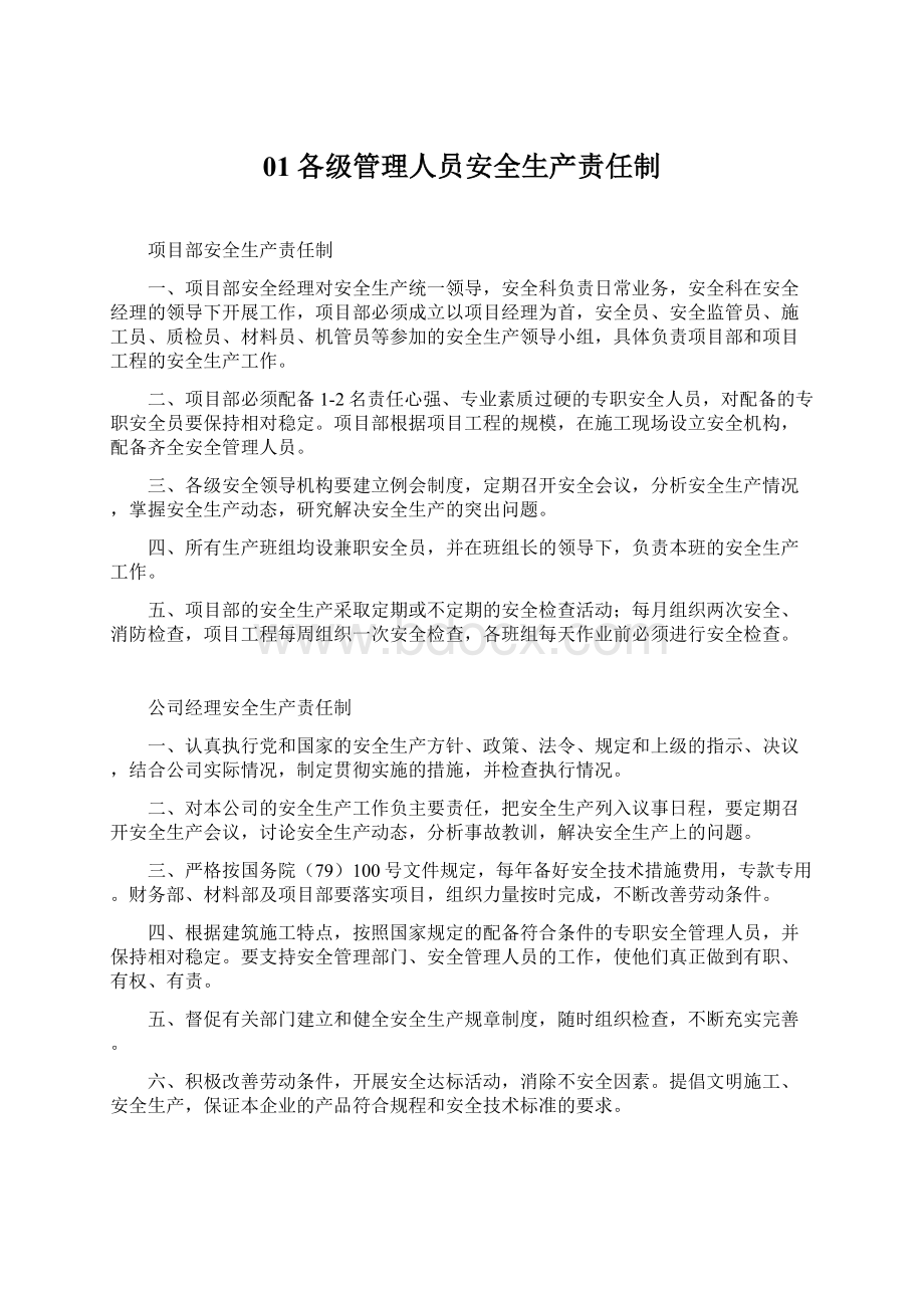 01各级管理人员安全生产责任制.docx