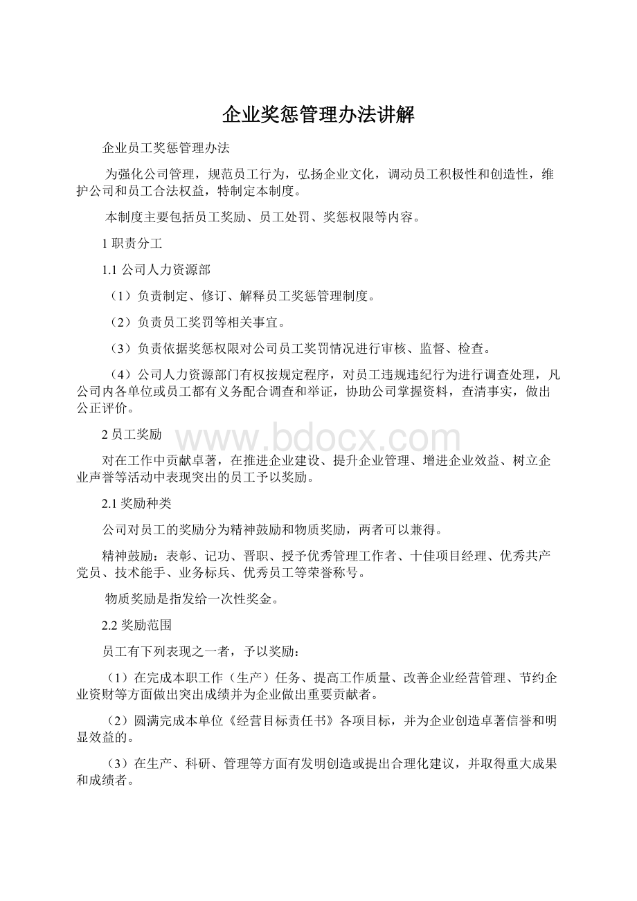 企业奖惩管理办法讲解Word文档格式.docx