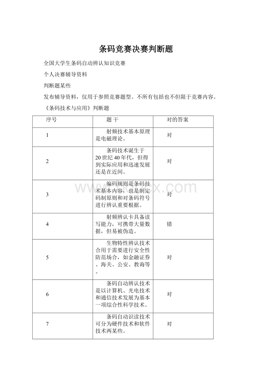 条码竞赛决赛判断题Word文档格式.docx