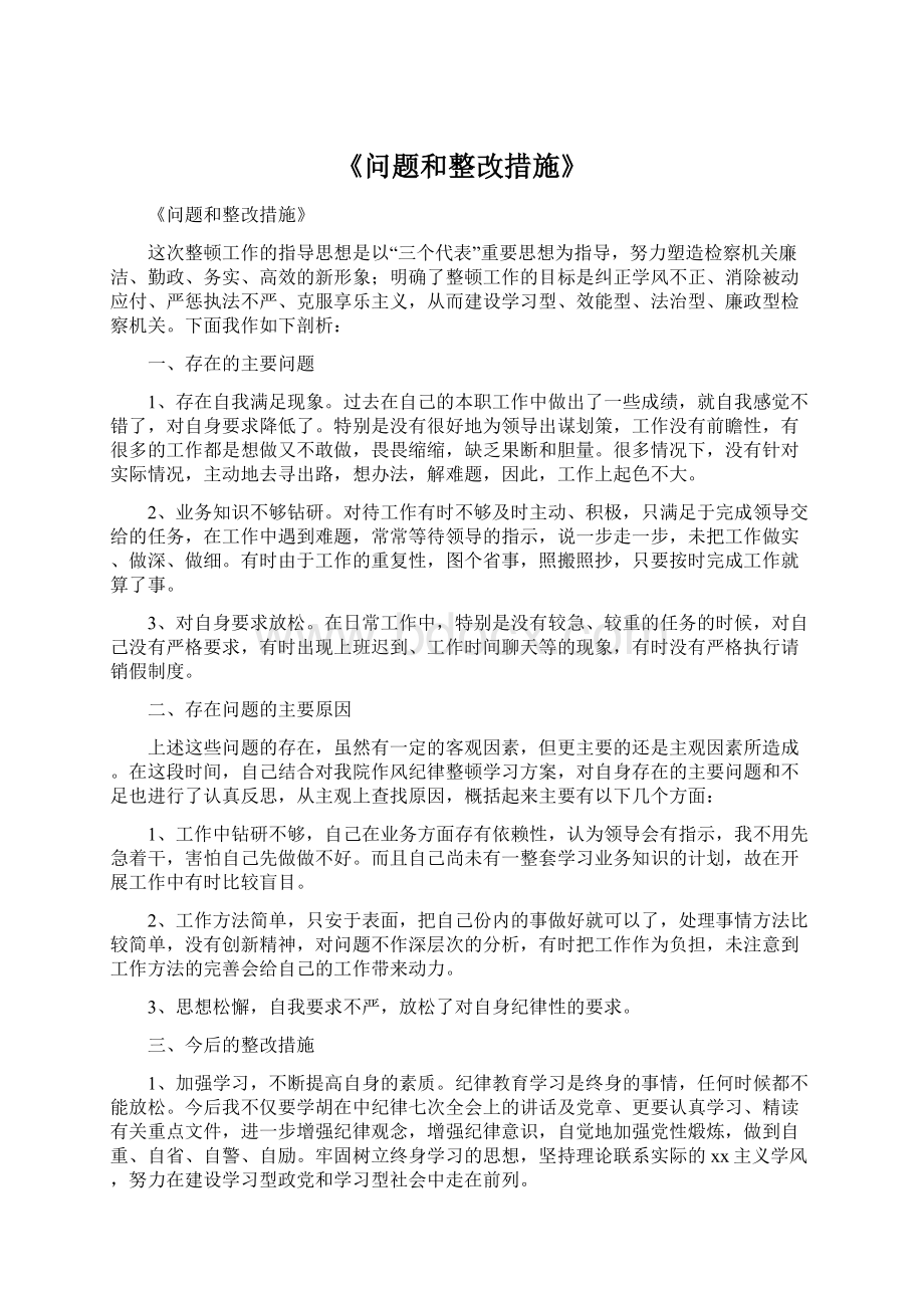 《问题和整改措施》Word格式文档下载.docx