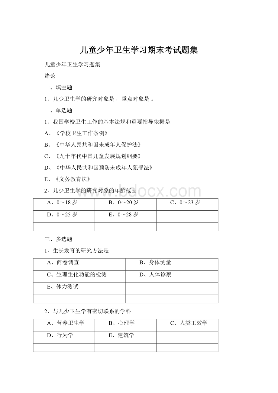 儿童少年卫生学习期末考试题集Word格式.docx_第1页