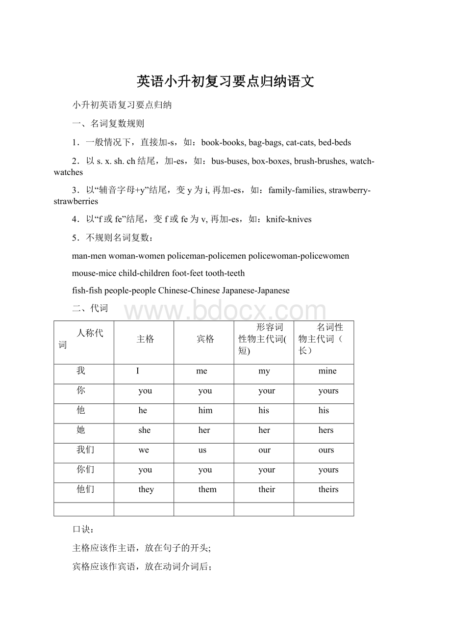 英语小升初复习要点归纳语文.docx_第1页