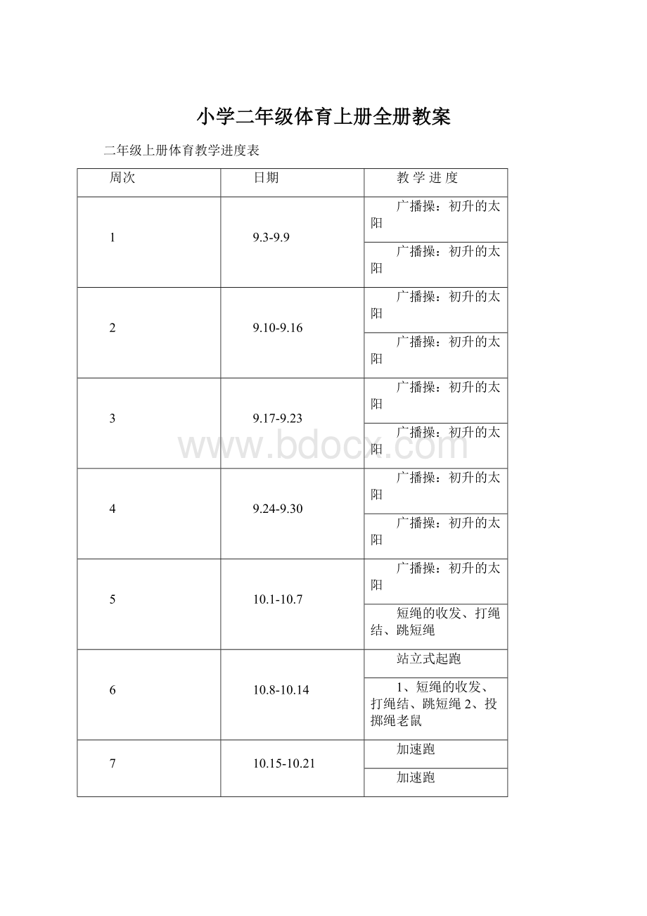 小学二年级体育上册全册教案Word文档格式.docx