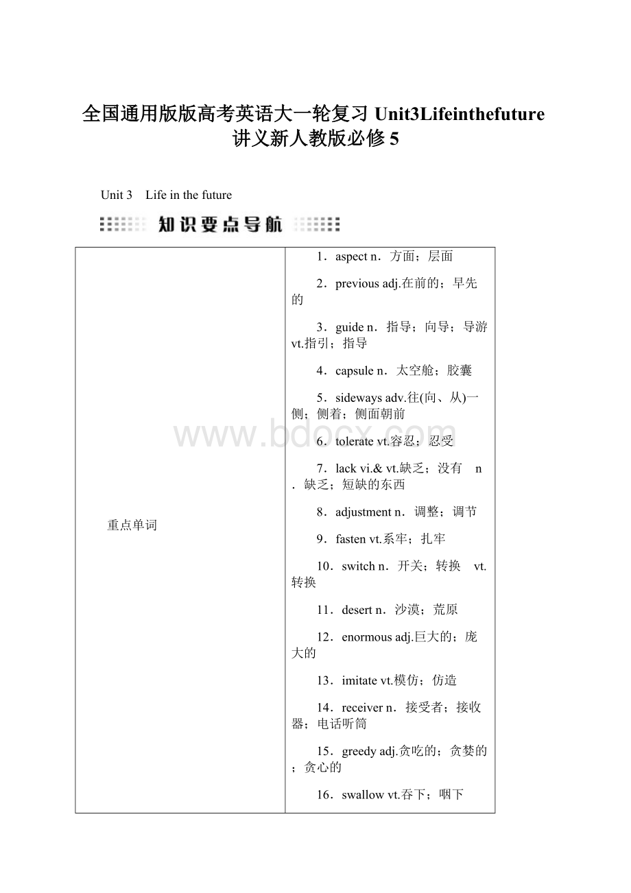 全国通用版版高考英语大一轮复习Unit3Lifeinthefuture讲义新人教版必修5Word下载.docx