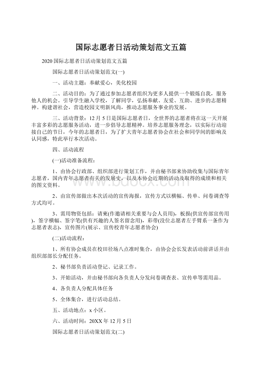 国际志愿者日活动策划范文五篇.docx