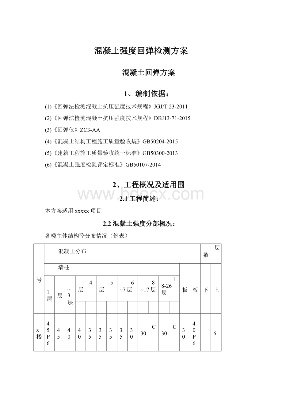 混凝土强度回弹检测方案Word下载.docx