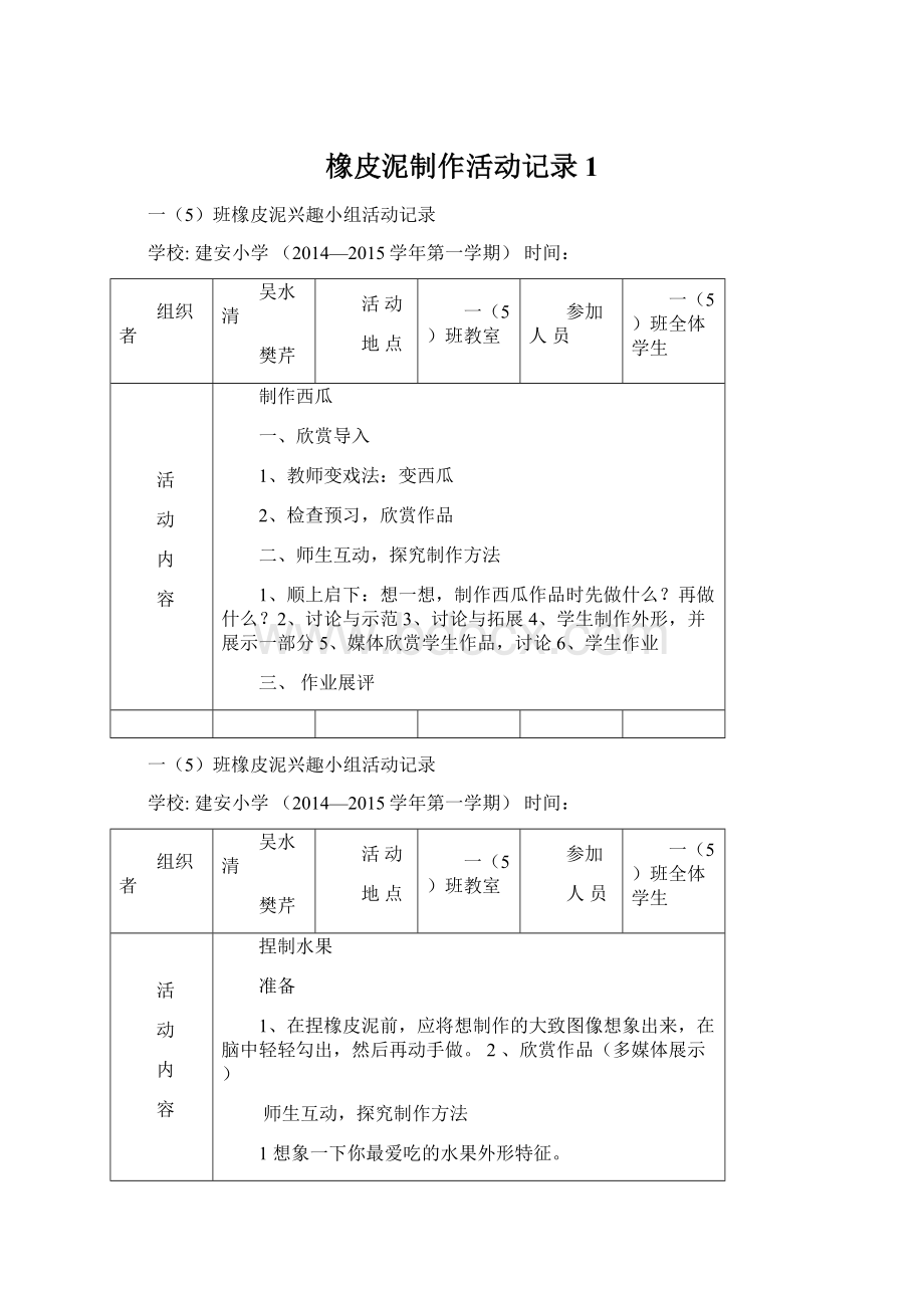 橡皮泥制作活动记录1Word格式.docx_第1页