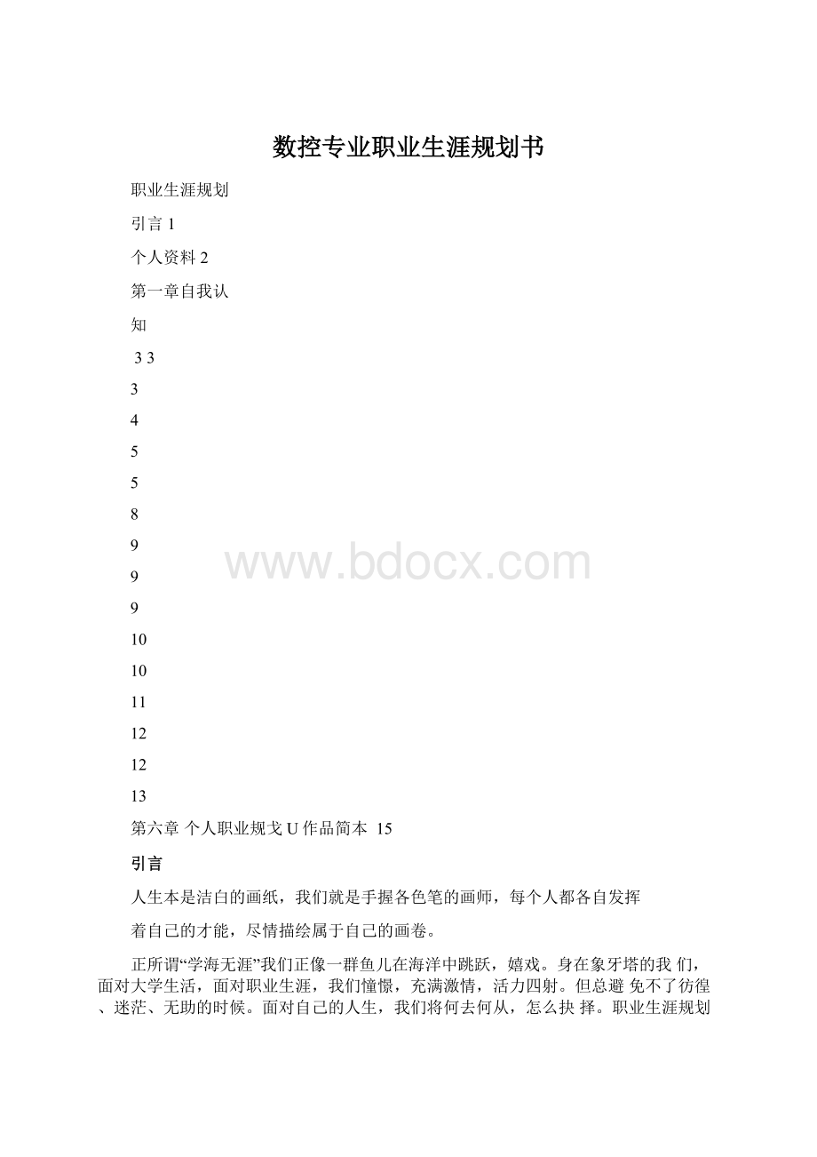 数控专业职业生涯规划书Word文件下载.docx_第1页