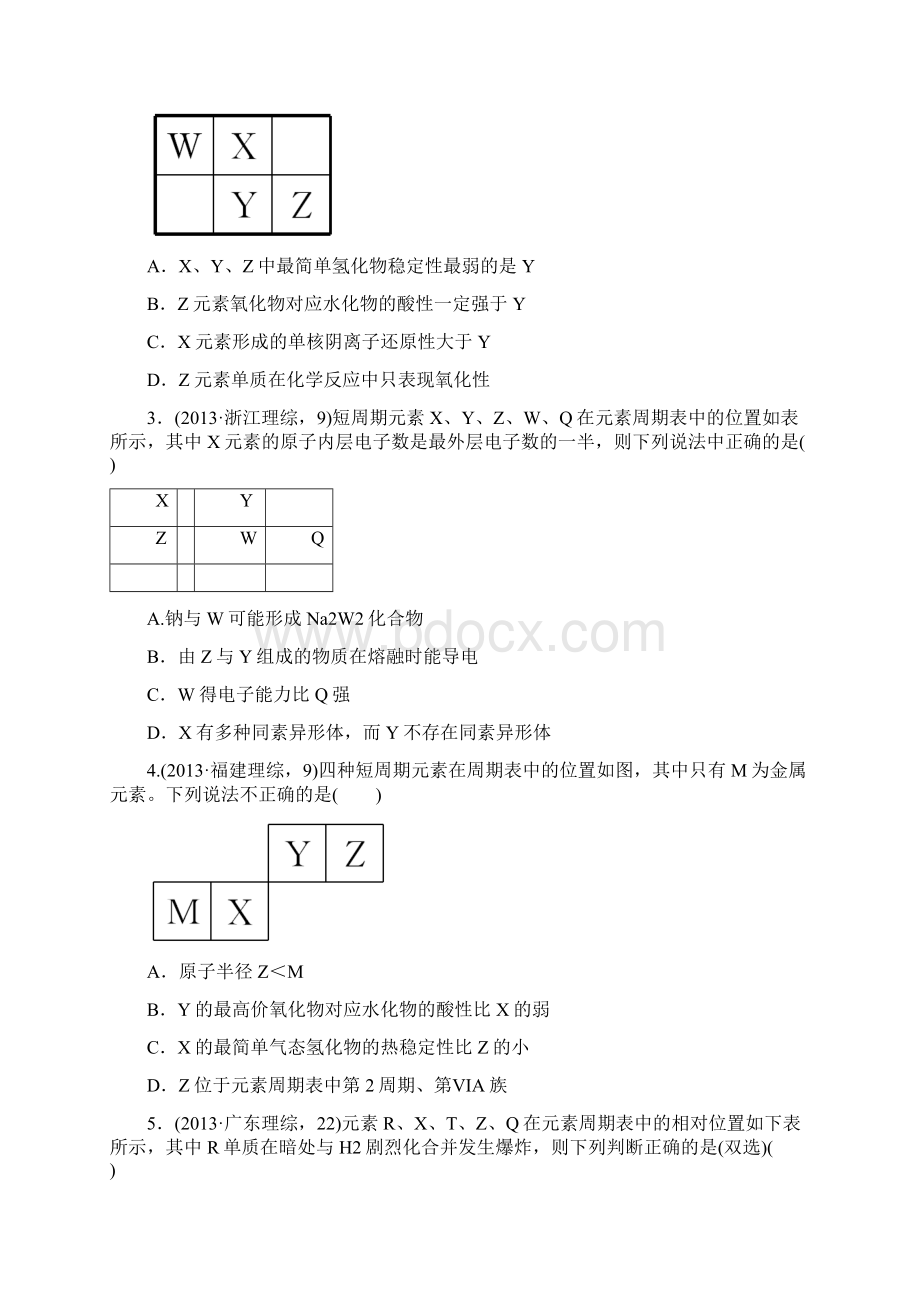 重组优化卷高考化学复习 考点16 元素位构性关系的综合应用练习.docx_第3页