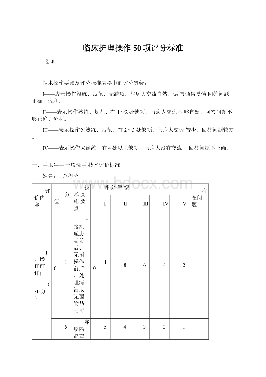 临床护理操作50项评分标准.docx_第1页