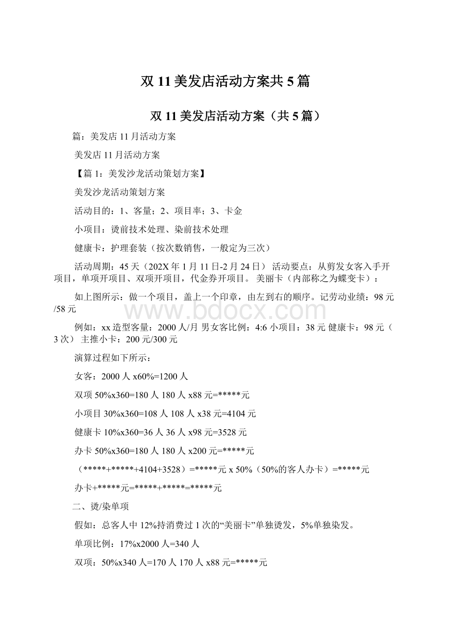 双11美发店活动方案共5篇Word下载.docx