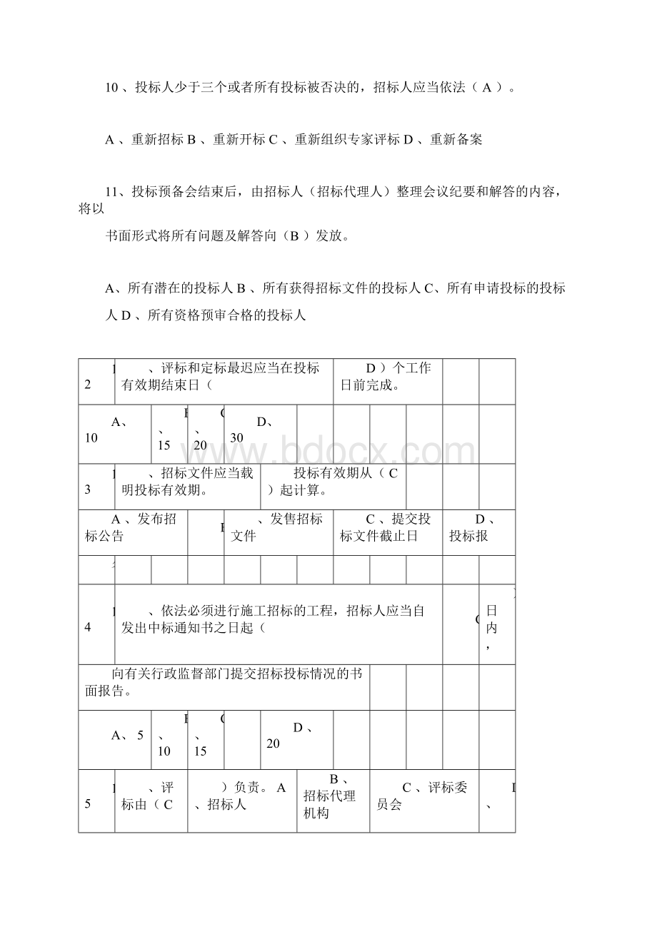 评标专家复习题选择题200道与简答题15道Word下载.docx_第3页