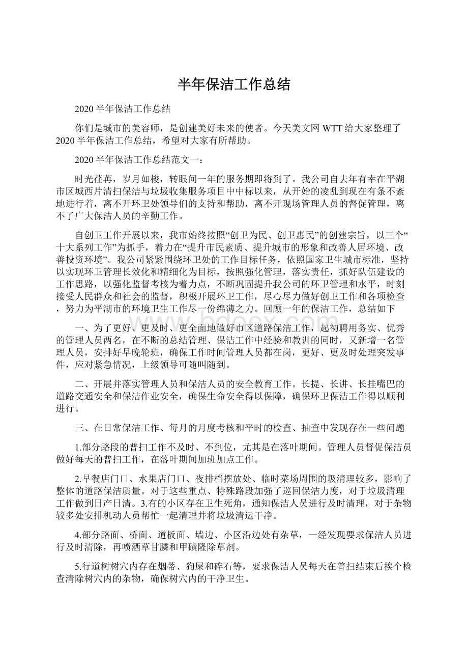 半年保洁工作总结.docx_第1页