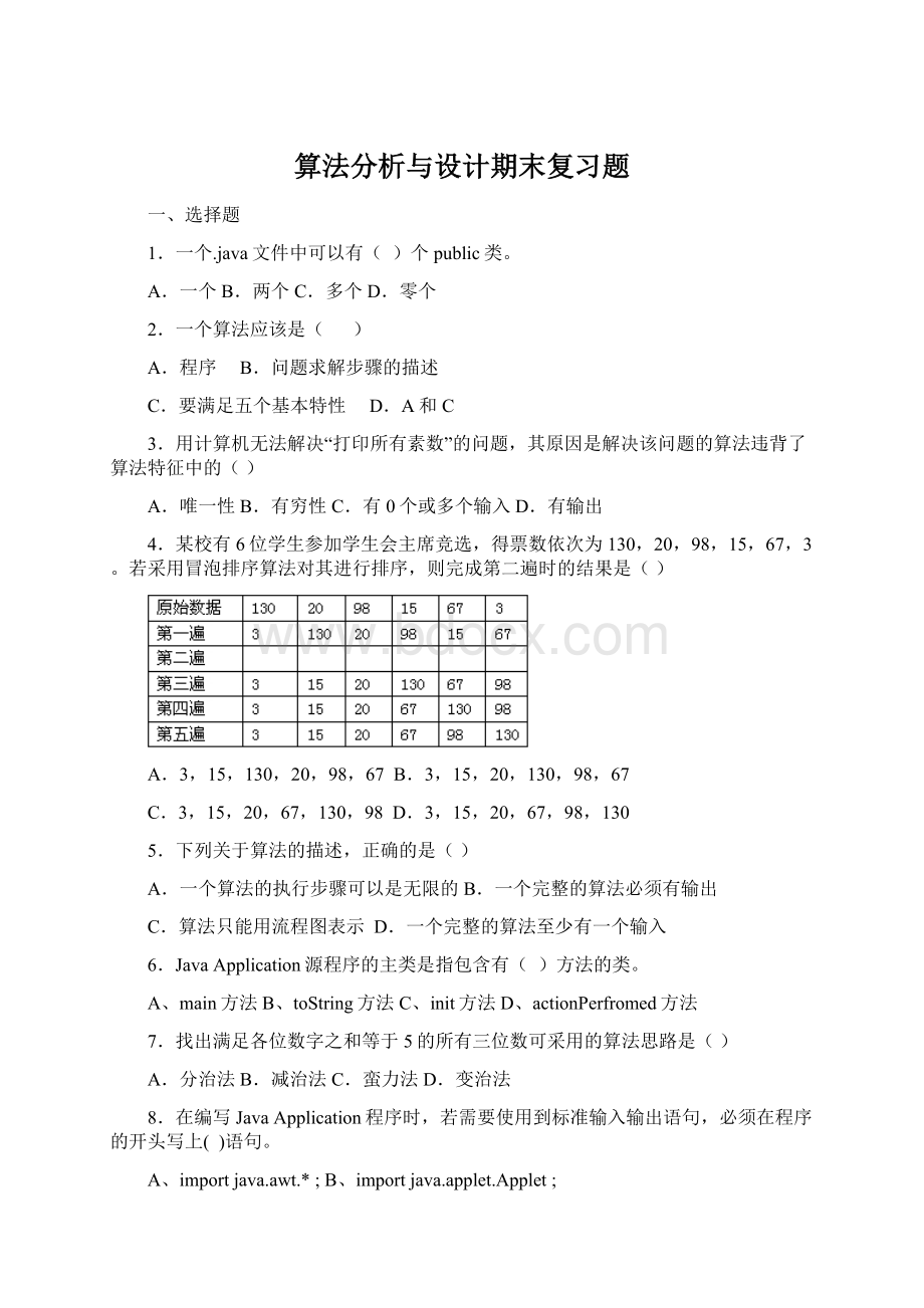 算法分析与设计期末复习题.docx