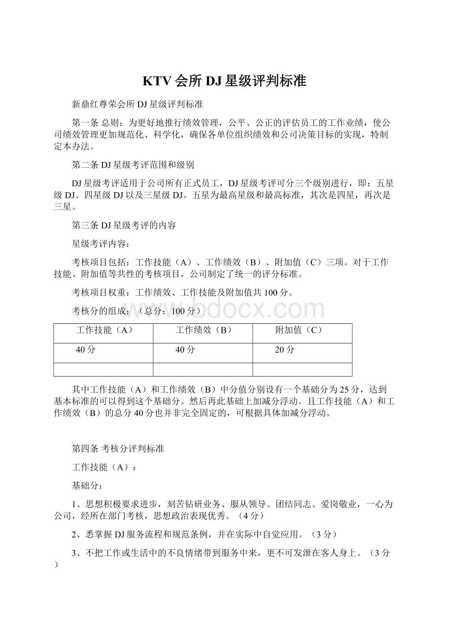 KTV会所DJ星级评判标准Word下载.docx